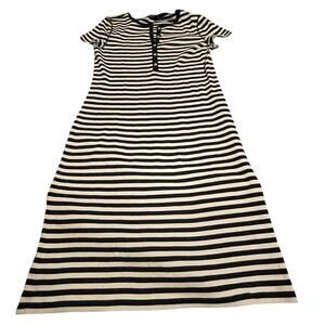 AMERICAN LIVING White Black Striped Henley Dress EUC M
